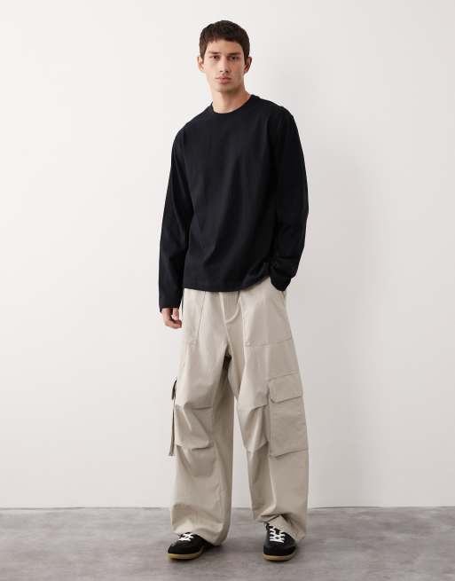 ASOS COLLECTIVE regular heavyweight long sleeve t-shirt in black - BLACK, 3 of 7