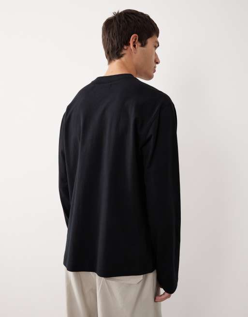 ASOS COLLECTIVE regular heavyweight long sleeve t-shirt in black - BLACK, 4 of 7