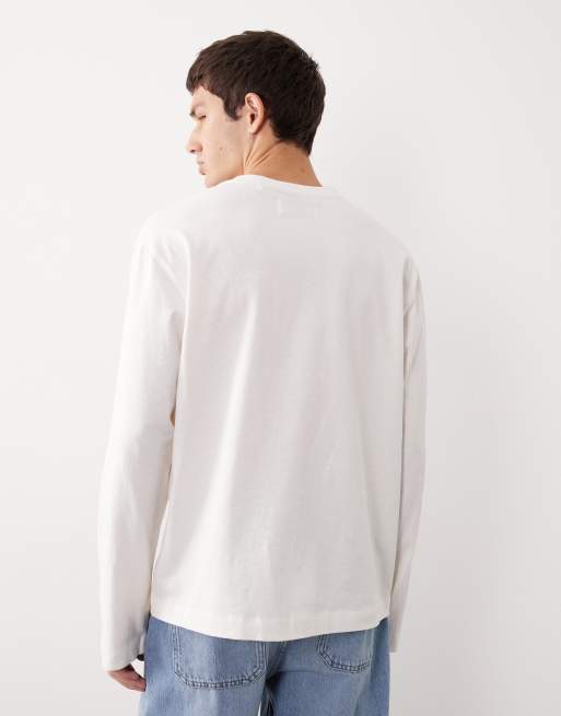 ASOS COLLECTIVE regular heavyweight long sleeve t-shirt in cream - CREAM, 3 of 5