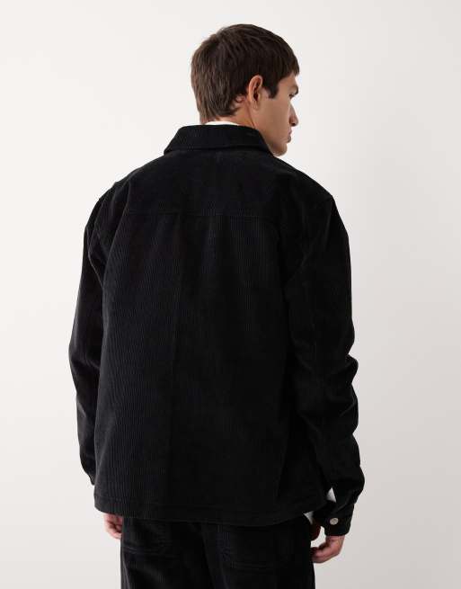 ASOS COLLECTIVE relaxed chunky cord shirt co-ord in black, 3 of 7