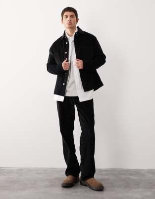 Asos Collective Relaxed Chunky Corduroy Shirt In Black