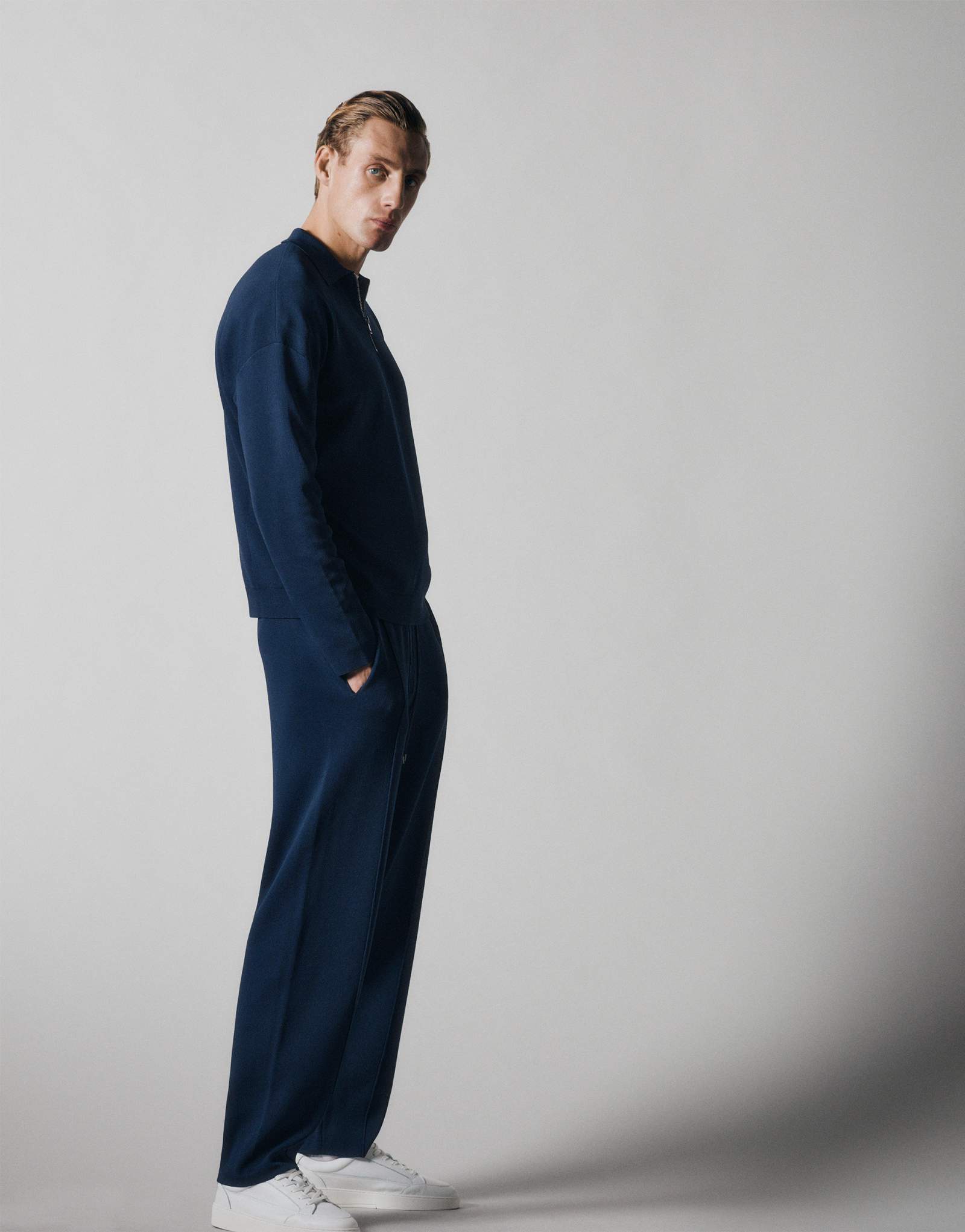 Поло из плотной трикотажной ткани ASOS COLLECTIVE свободного кроя на молнии темно-синего цвета - часть комплекта