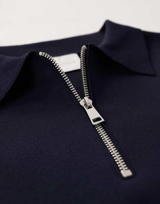 ASOS COLLECTIVE relaxed compact knit half zip polo in navy - part of a set, 3 of 7