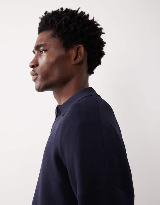ASOS COLLECTIVE relaxed compact knit half zip polo in navy - part of a set, 5 of 7