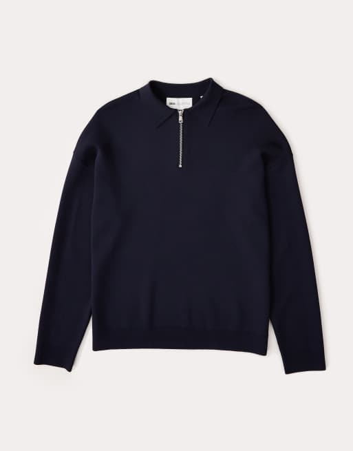 ASOS COLLECTIVE relaxed compact knit half zip polo in navy - part of a set, 7 of 7