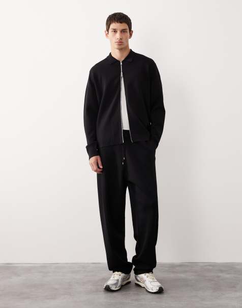 ASOS COLLECTIVE relaxed compact knit zip through cardigan co-ord in black - view 1