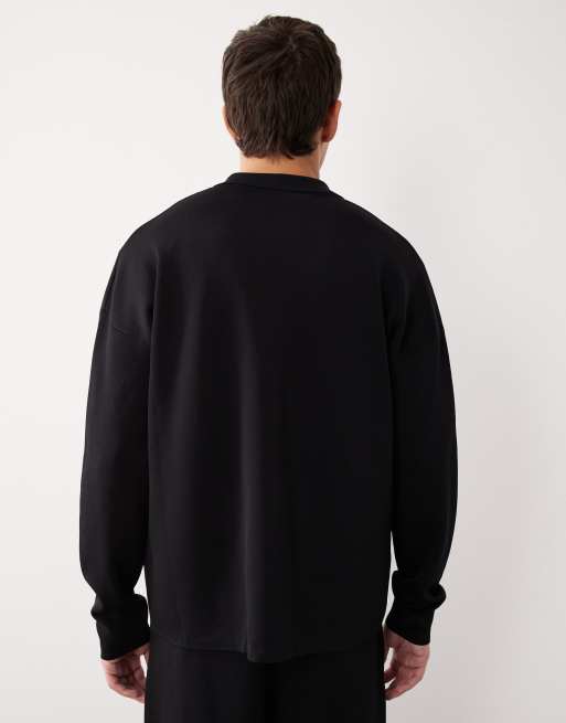 ASOS COLLECTIVE relaxed compact knit zip through cardigan co-ord in black, 3 of 7