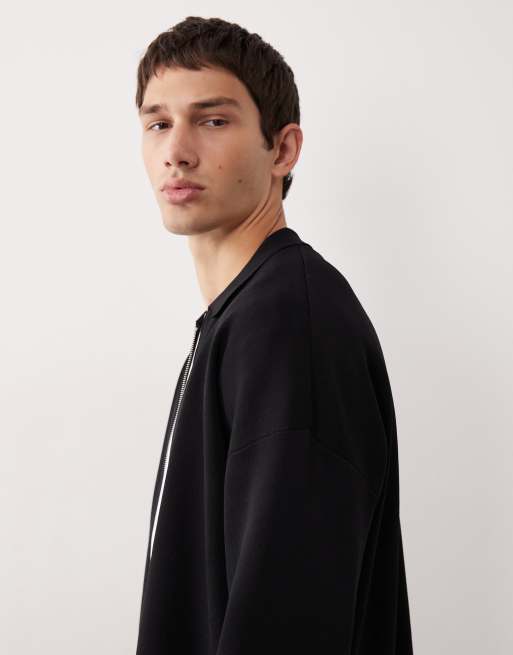 ASOS COLLECTIVE relaxed compact knit zip through cardigan co-ord in black, 4 of 7