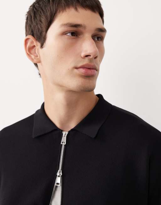 ASOS COLLECTIVE relaxed compact knit zip through cardigan co-ord in black, 5 of 7