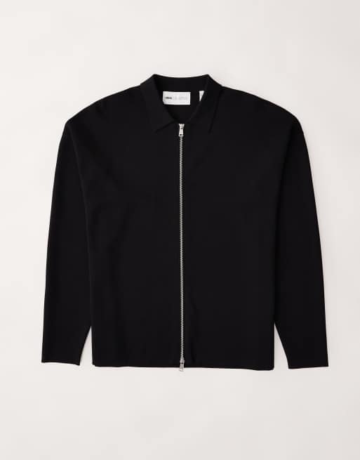 ASOS COLLECTIVE relaxed compact knit zip through cardigan co-ord in black, 6 of 7