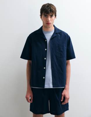 Asos Collective Relaxed Cotton Shirt With Linen In Multi