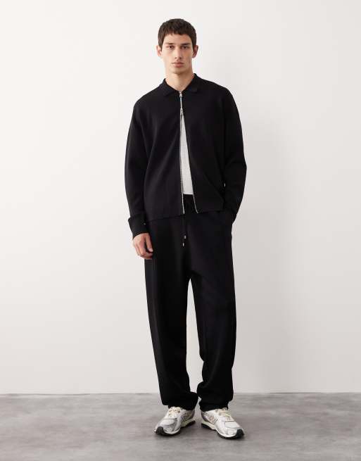 ASOS COLLECTIVE – Relaxed-Fit-Strickjacke aus kompaktem Strick in Schwarz mit Reißverschluss, Kombiteil
