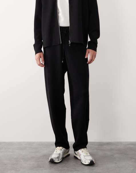 ASOS COLLECTIVE relaxed knit zip through cardigan and tapered sweatpants set in black - view 1