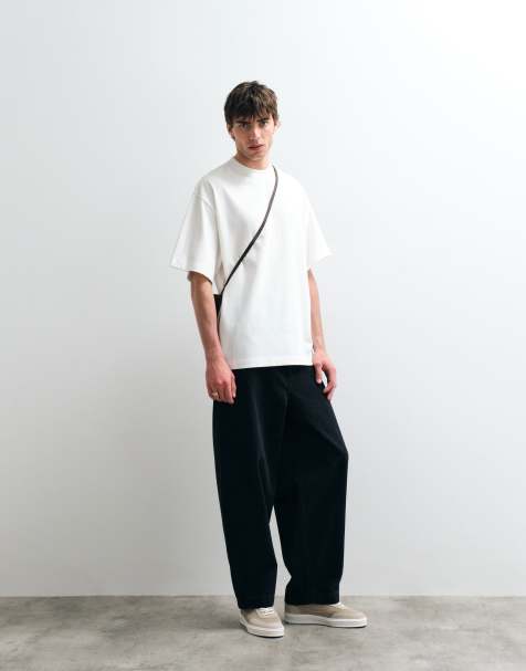 ASOS COLLECTIVE - Ruimvallend piqué T-shirt van zware stof in gebroken wit - view 1