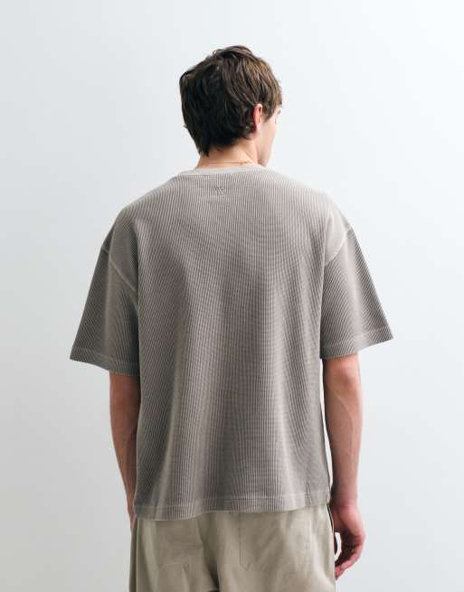 ASOS COLLECTIVE – Schweres Oversize-T-Shirt in verwaschenem Grau mit Waffelstruktur, 4 von 5