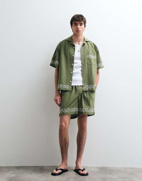 ASOS COLLECTIVE – Set aus Baumwolle in Khaki mit Stickerei - view 1
