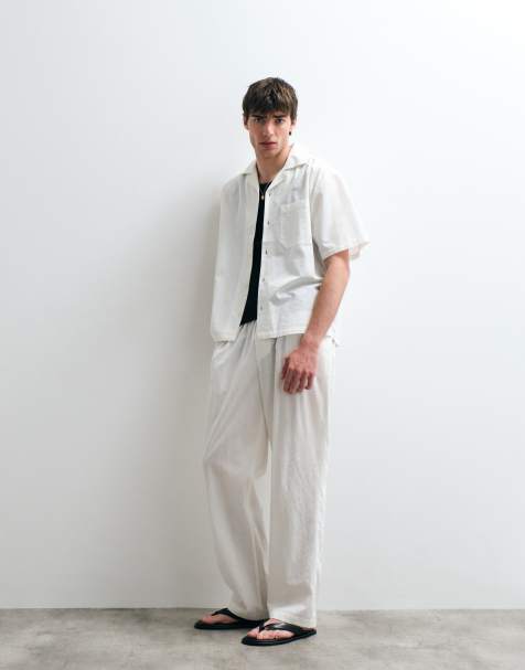 ASOS COLLECTIVE – Set aus Baumwolle mit Leinenanteil in Cremeweiß - view 1