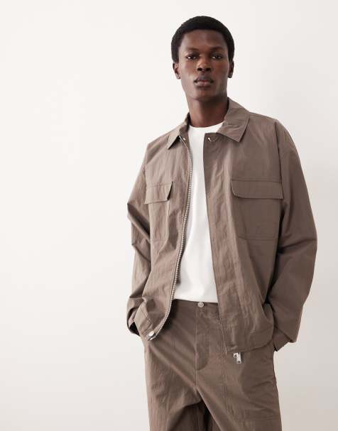 ASOS COLLECTIVE - Shacket van katoen en nylon in bruin, deel van co-ord set - view 1