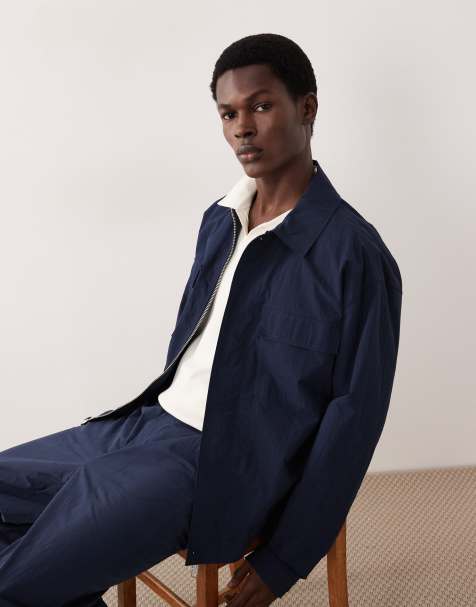 ASOS COLLECTIVE - Shacket van katoen en nylon in marineblauw, deel van co-ord set - view 1