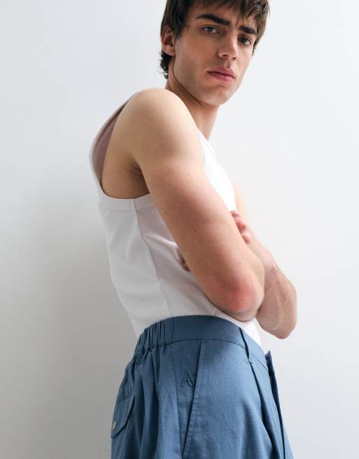 ASOS COLLECTIVE - Short d'ensemble en coton et lin - Bleu moyen, 5 de 5