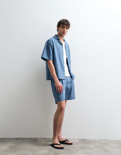 ASOS COLLECTIVE - Co-ord set van katoen-linnenmix in middenblauw, 3 van 3