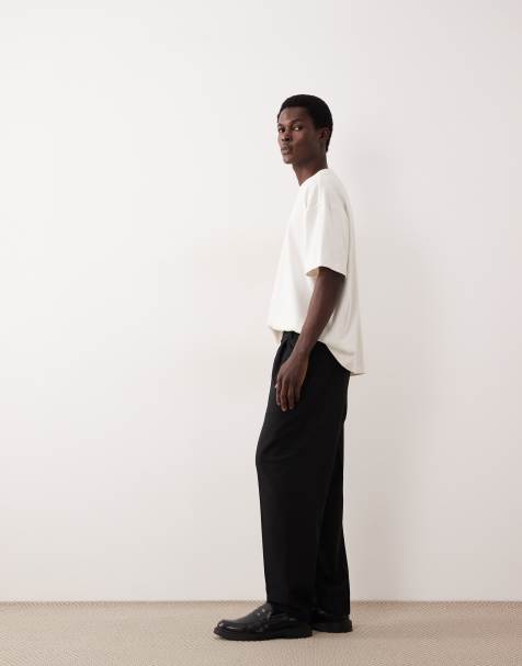 ASOS COLLECTIVE smart relaxed tapered fit wool blend trousers in black
