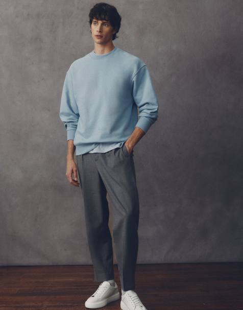 ASOS COLLECTIVE smart relaxed tapered fit wool blend trousers in grey - view 1