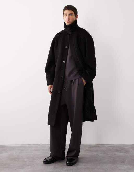 ASOS COLLECTIVE - Sort overfrakke i uldblanding, 2 af 7