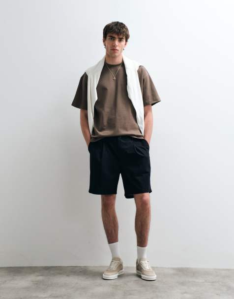 ASOS COLLECTIVE - Sorte plisserede shorts i bomulds-/hørblanding - view 1