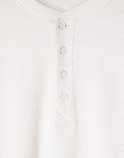 ASOS COLLECTIVE super heavyweight oversized boxy long sleeve waffle henley t-shirt in cream, 6 of 6