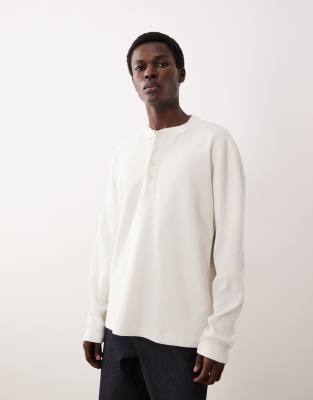 Asos Collective Super Heavyweight Oversized Boxy Long Sleeve Waffle Knit Henley T-shirt In White