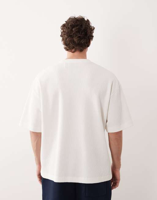 ASOS COLLECTIVE super heavyweight oversized waffle texture t-shirt in cream, 4 of 6
