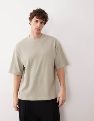 Asos Collective Super Heavyweight Oversized Waffle Texture T-shirt In Neutral