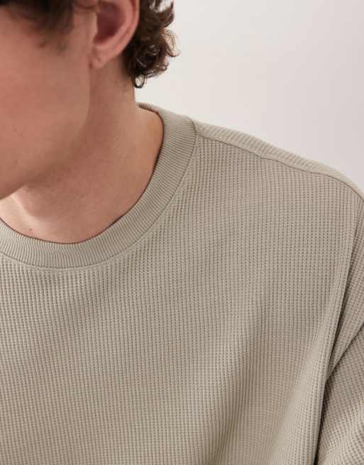 ASOS COLLECTIVE super heavyweight oversized waffle texture t-shirt in green, 3 of 6