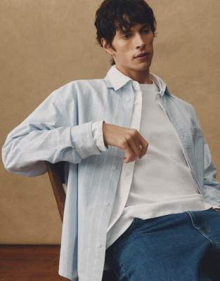 Asos Collective Super Oversized Striped Oxford Shirt In Blue