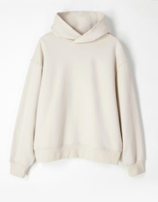 Superschwerer Oversize-Kapuzenpullover in Wollweiß-Neutral Neutral L