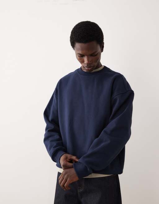 ASOS COLLECTIVE – Superschwerer Oversize-Pullover in Marineblau mit Rundhalsausschnitt, 5 von 6