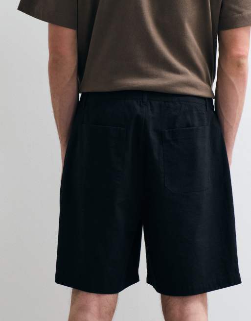 ASOS COLLECTIVE – Svarta shorts i bomull och linne med veck, 4 av 5
