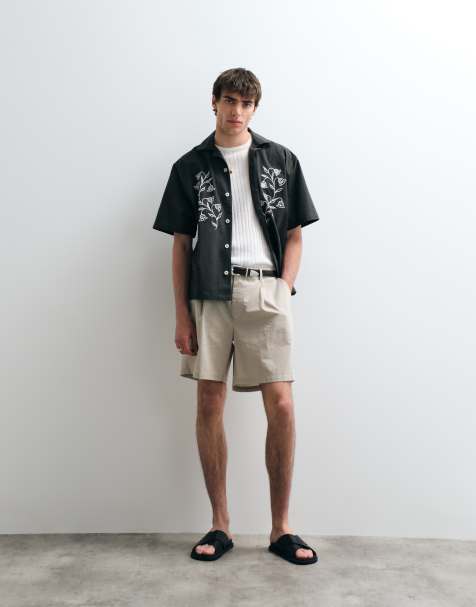 ASOS COLLECTIVE – Szarobeżowe szorty z bawełny z domieszką lnu z zakładkami - view 1