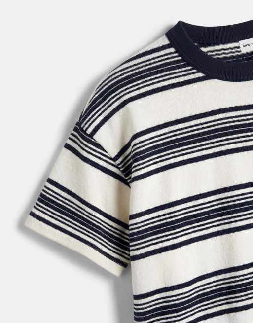 ASOS COLLECTIVE - T-shirt oversize épais texturé à rayures - Écru et bleu marine, 8 de 9