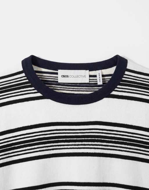 ASOS COLLECTIVE - T-shirt oversize épais texturé à rayures - Écru et bleu marine, 9 de 9