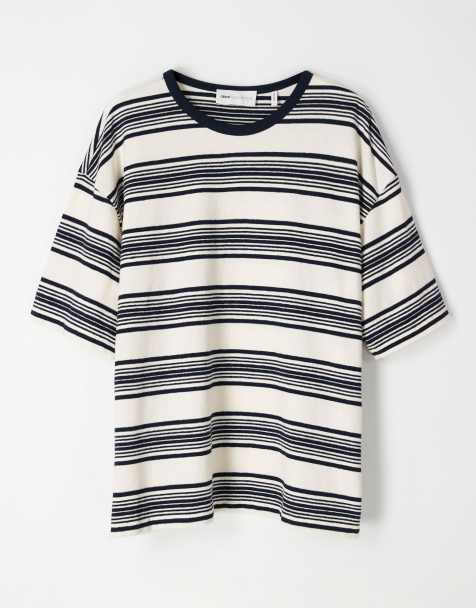 ASOS COLLECTIVE - T-shirt oversize pesante testurizzata a righe écru e blu navy - view 1