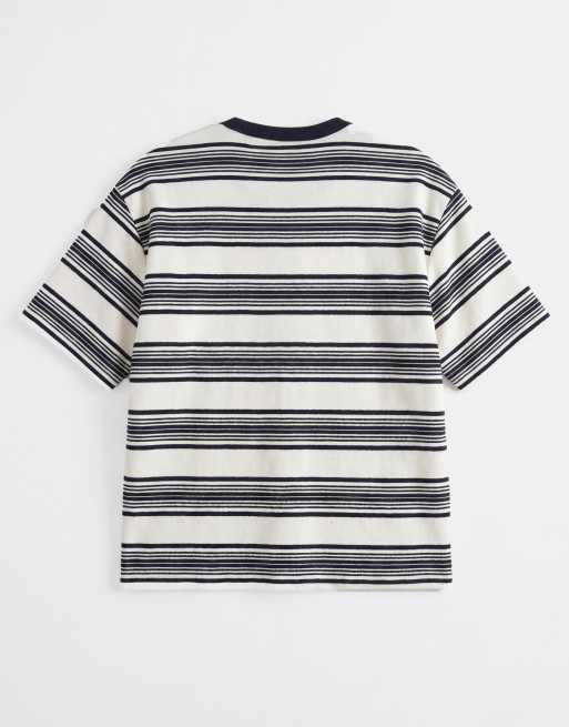 ASOS COLLECTIVE - T-shirt oversize pesante testurizzata a righe écru e blu navy, 7 di 7