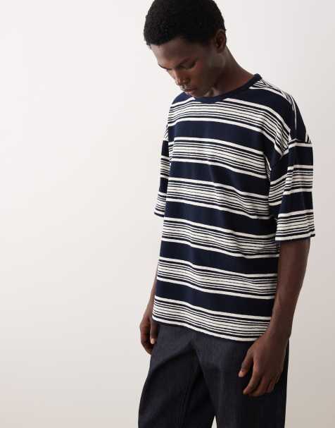 ASOS COLLECTIVE - T-shirt oversize pesante testurizzata a righe écru e blu navy - view 1