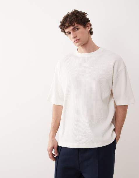 ASOS COLLECTIVE - T-shirt super pesante oversize color crema testurizzata a nido d'ape - view 1