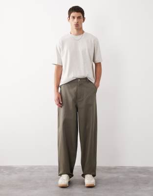 ASOS COLLECTIVE tapered barrel trouser in khaki - KHAKI-Green