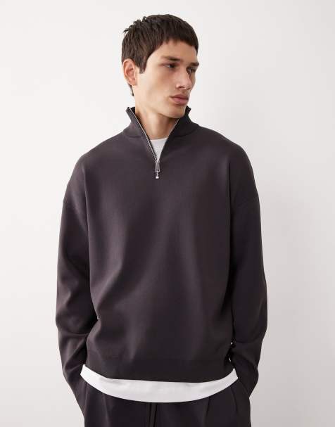 ASOS COLLECTIVE - Top sportivo in maglia color antracite con zip corta in coordinato - view 1
