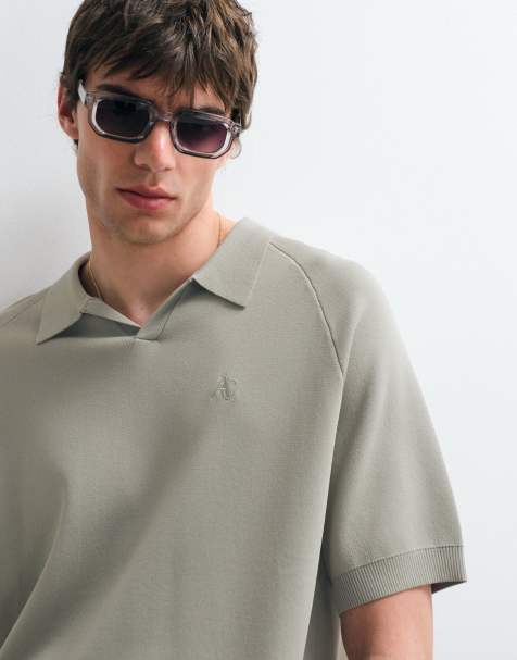 ASOS COLLECTIVE – Zielona dzianinowa koszulka polo o luźnym kroju z wycięciem w dekolcie, część zestawu - view 1