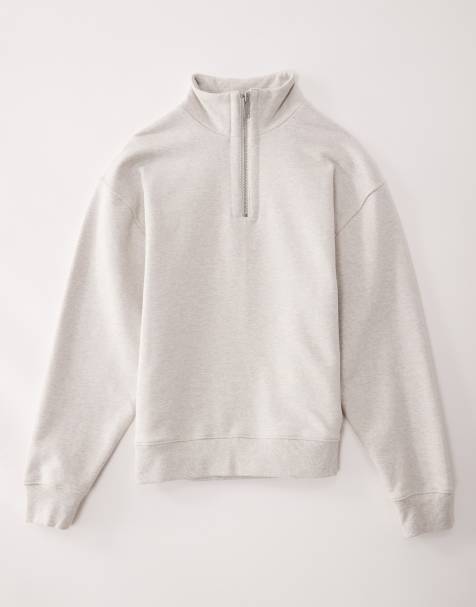 ASOS COLLECTIVEAC-T-2573 signature fit super heavyweight quarter zip funnel sweatshirt in heather gray - view 1
