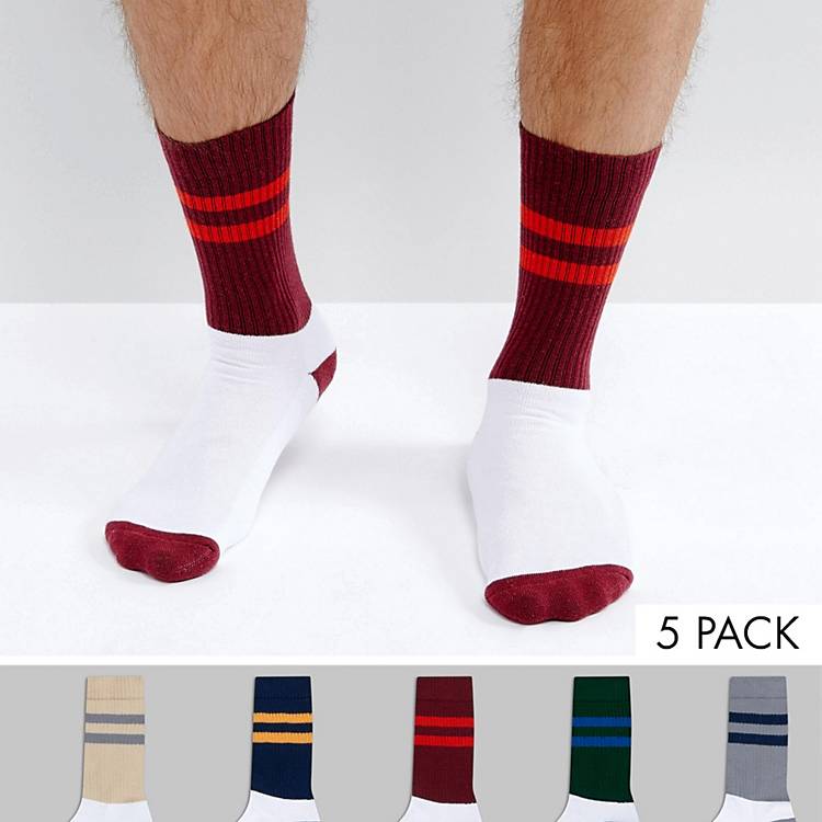 Confezione da 5 paia di calzini sportivi con tallone color block Asos Uomo Sport & Swimwear Abbigliamento sportivo Intimo sportivo 